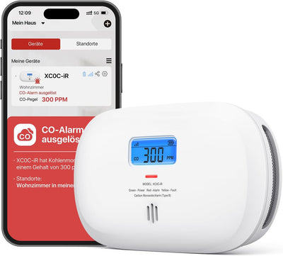 X-Sense Smart Kohlenmonoxid Melder XC0C-iR, Stummschaltung per App, CO Melder mit LCD-Digitalanzeige