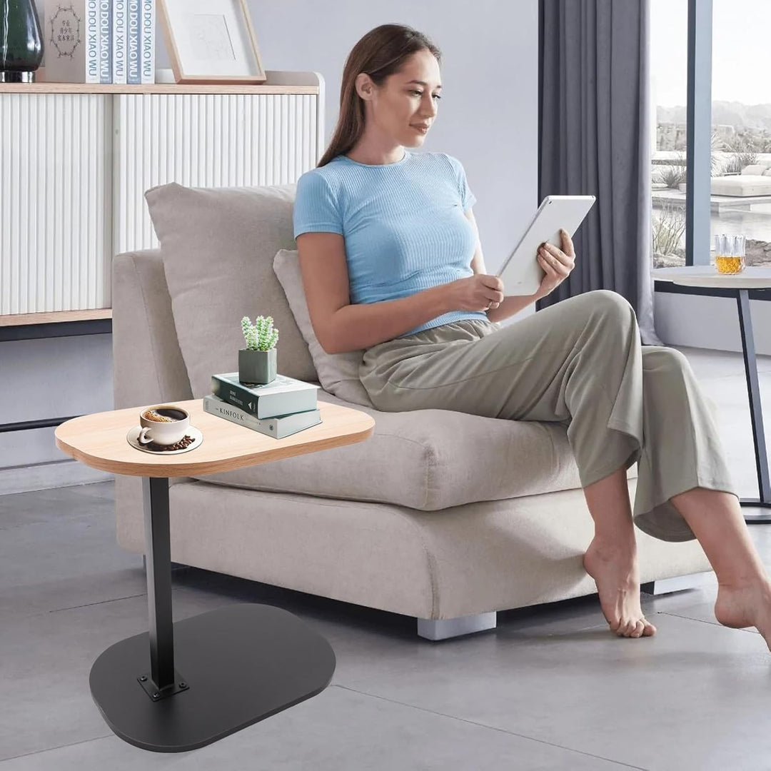 45-80 cm Einstellbare Höhe C Mobiler Schreibtisch, Holz Beistelltische mit Rollen, C-Form Laptoptisc