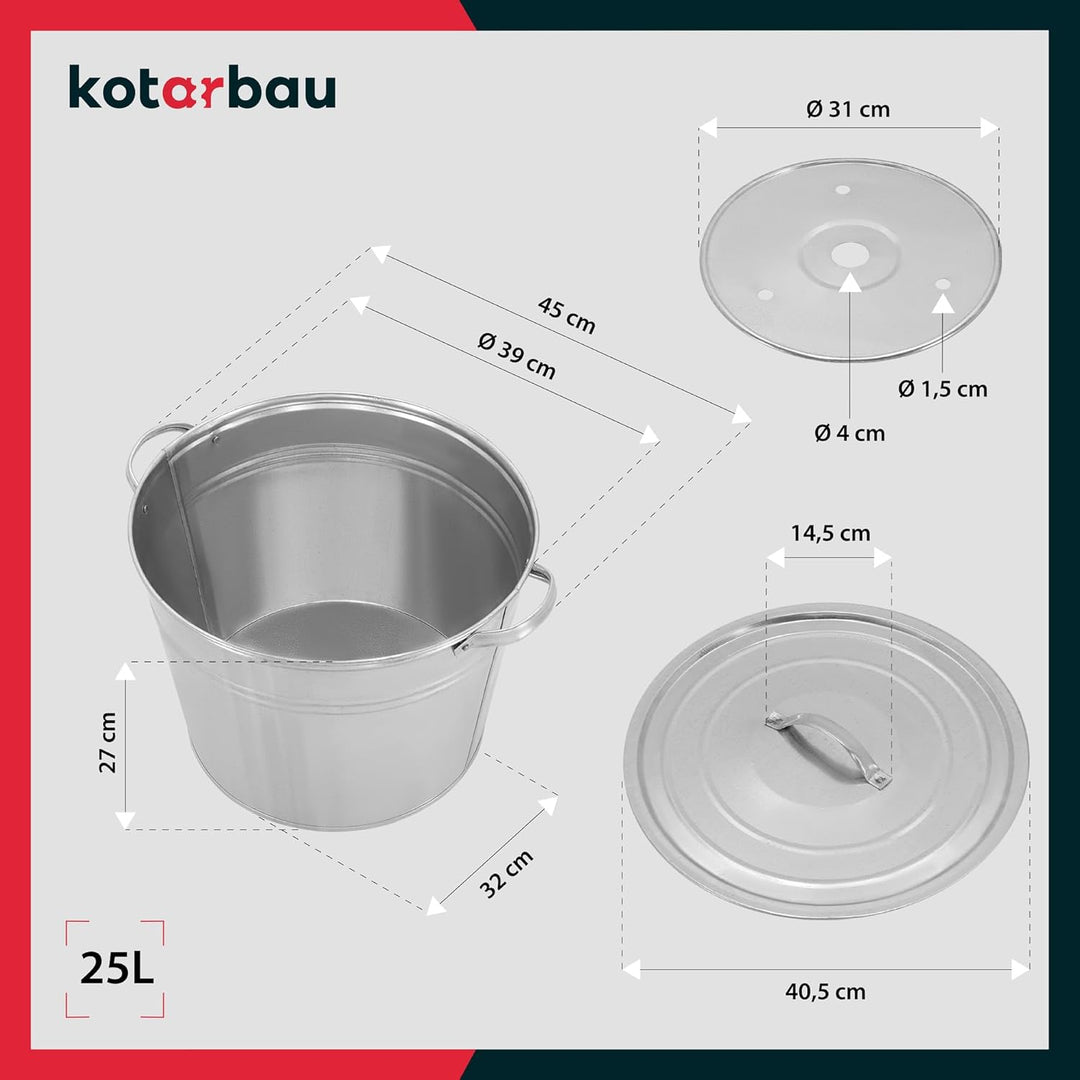 KOTARBAU® Einkochtopf gross mit Deckel &amp; Zwischenboden 25l Stahl verzinkt Zinkeimer grosser Kochtopf