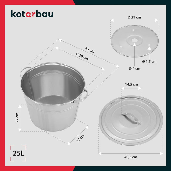 KOTARBAU® Einkochtopf gross mit Deckel &amp; Zwischenboden 25l Stahl verzinkt Zinkeimer grosser Kochtopf
