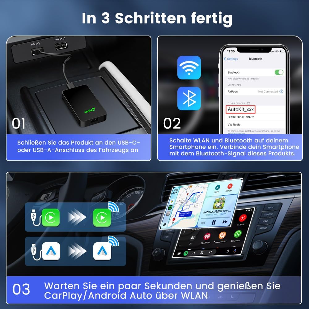 Carlinkit 5.0 2air CarPlay Wireless und Android Auto Wireless 2 in 1 Adapter,Automatische Verbindung