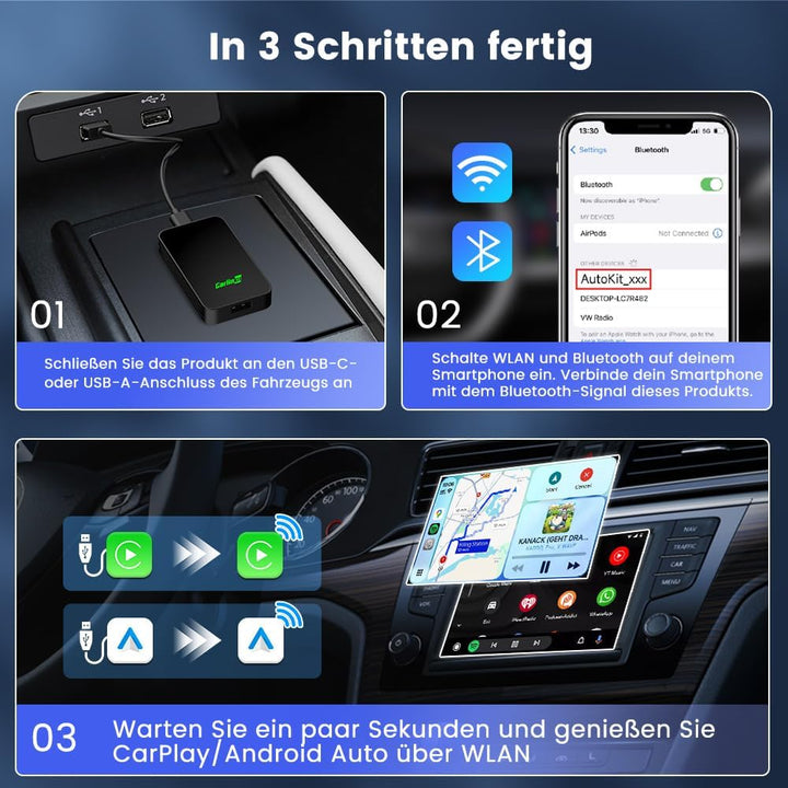 Carlinkit 5.0 2air CarPlay Wireless und Android Auto Wireless 2 in 1 Adapter,Automatische Verbindung