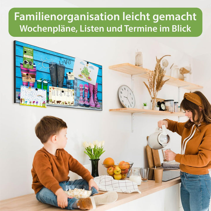 banjado Magnettafel schwarz 78 x 37cm / Magnetwand Metall/Magnetpinnwand als Memoboard/Pinnwand Magn