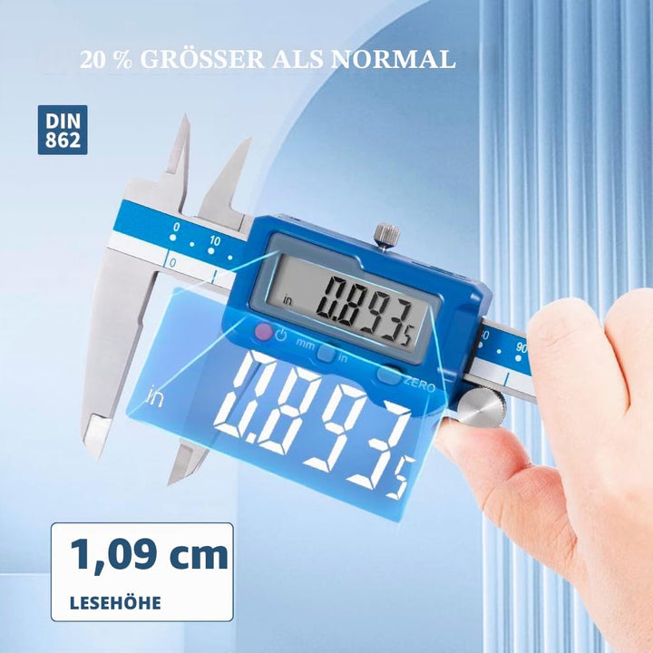 DASQUA Digitaler Messschieber 200 mm / 8 Zoll – Präzisions-Schieblehre aus Edelstahl, grosses LCD-Di