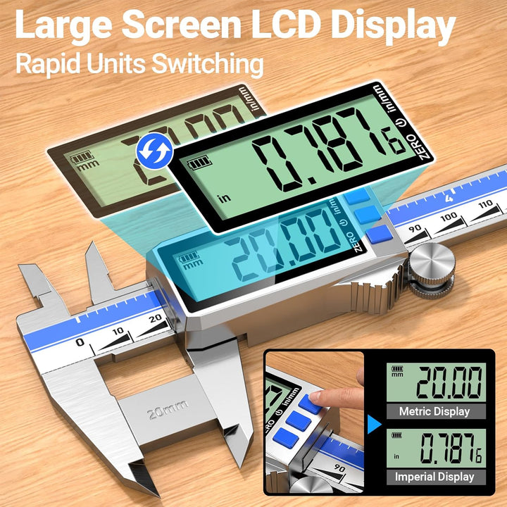 Preciva Digitaler Messschieber 200mm Wiederaufladbar, Edelstahl Schieblehre Digital mit LCD-Display,