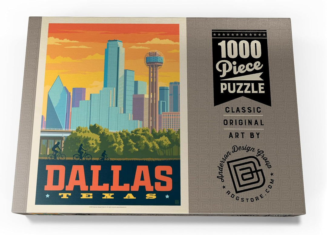 Dallas, Texas: Sunset Skyline, Vintage Poster - Premium 1000 Teile Puzzle - MyPuzzle Sonderkollektio