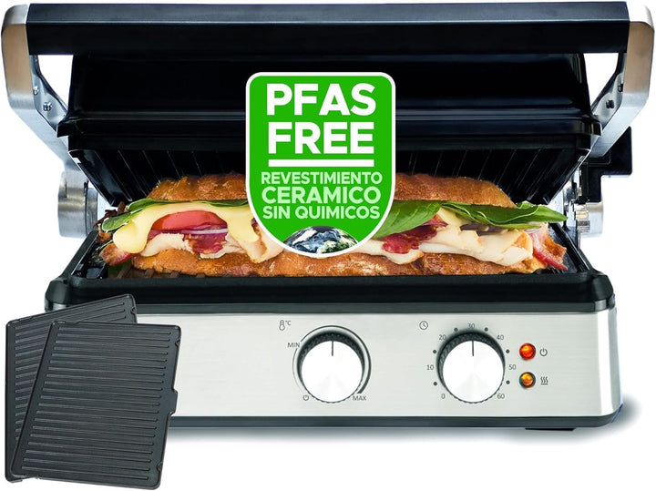 BOURGINI Countertop Ofen mit abnehmbaren Keramikplatten (ohne PFAS), 1800 W, 90 & 180 Grad Öffnung