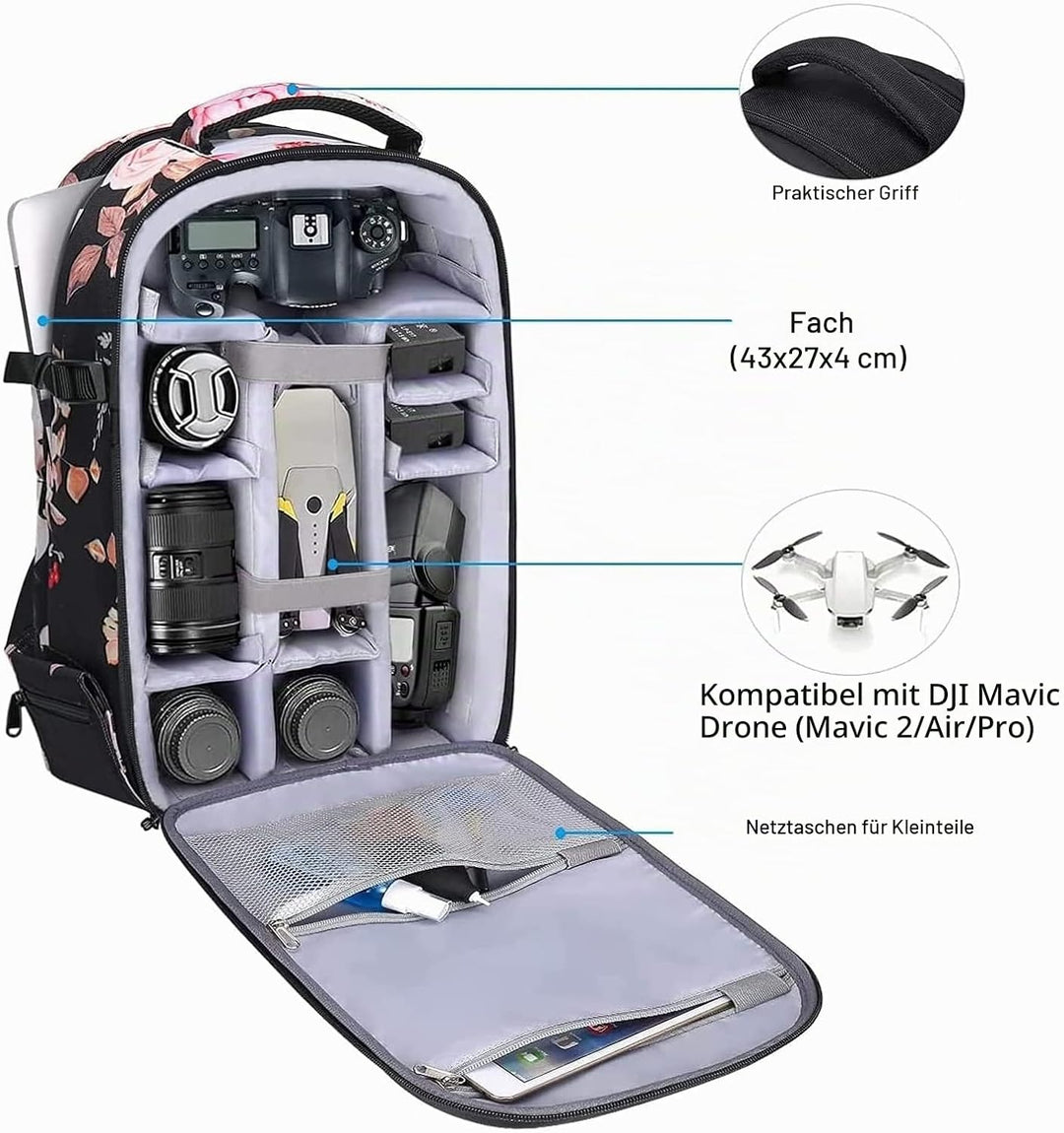 MOSISO Kamera Rucksack, DSLR/SLR/Spiegellose Fotografie Kameratasche Peony wasserdichte Hartschale S