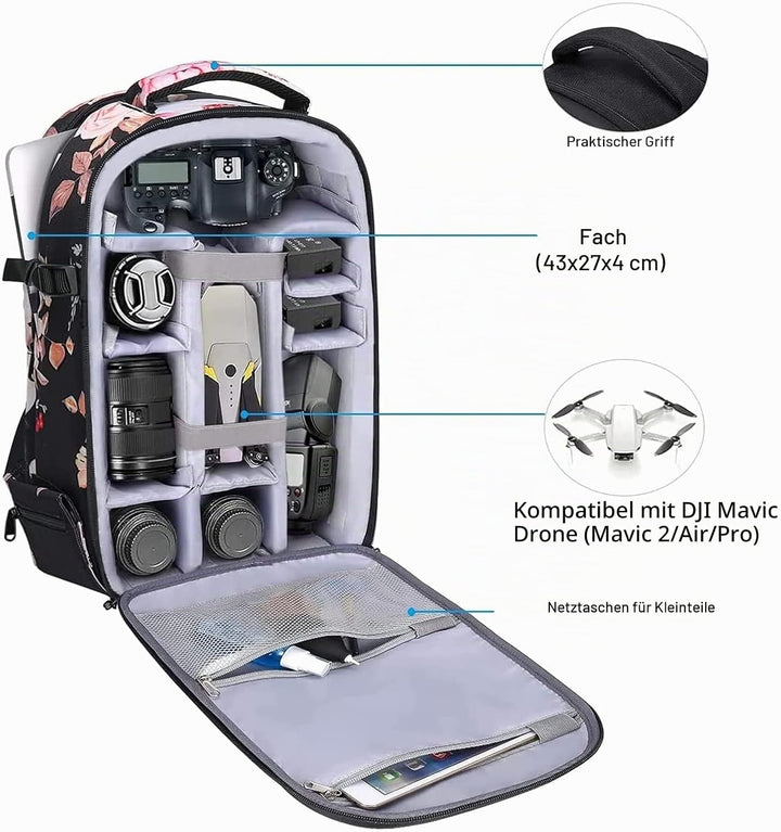 MOSISO Kamera Rucksack, DSLR/SLR/Spiegellose Fotografie Kameratasche Peony wasserdichte Hartschale S