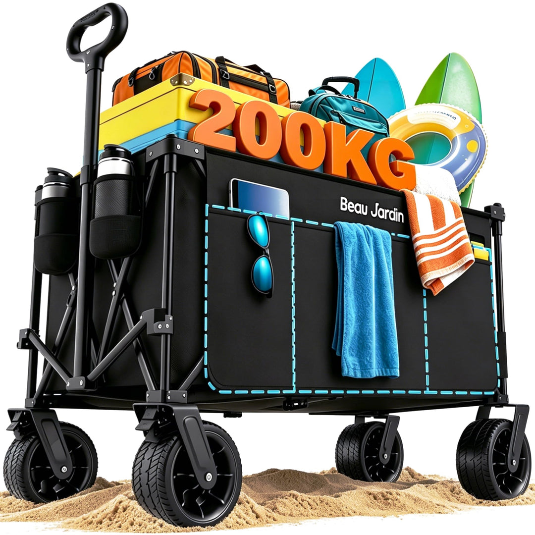 BEAU JARDIN XXL Bollerwagen Faltbar 300L 200KG Verlängerter Faltwagen mit Extra Breite 17x10 cm All-