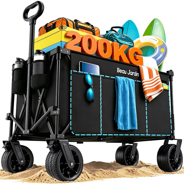 BEAU JARDIN XXL Bollerwagen Faltbar 300L 200KG Verlängerter Faltwagen mit Extra Breite 17x10 cm All-