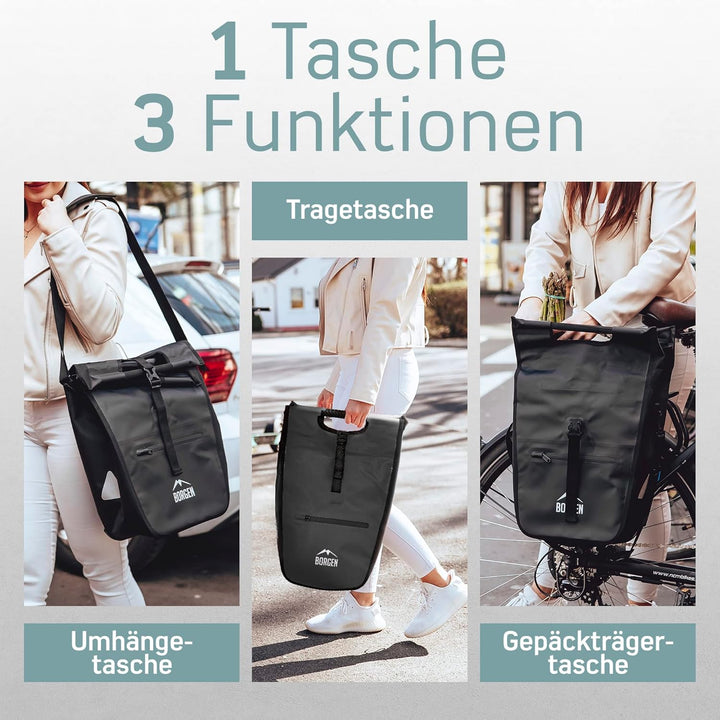 Borgen Fahrrad Einkaufstasche für Gepäckträger mit herausnehmbaren Kühleinsatz - Verwendbar als Gepä