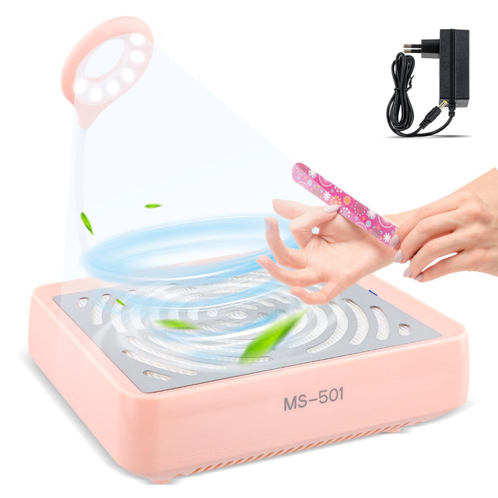Nägel Staubabsaugung, Professionell Nail Dust Collector, Nagelstaubsauger mit USB-Lampe, Geräuscharm