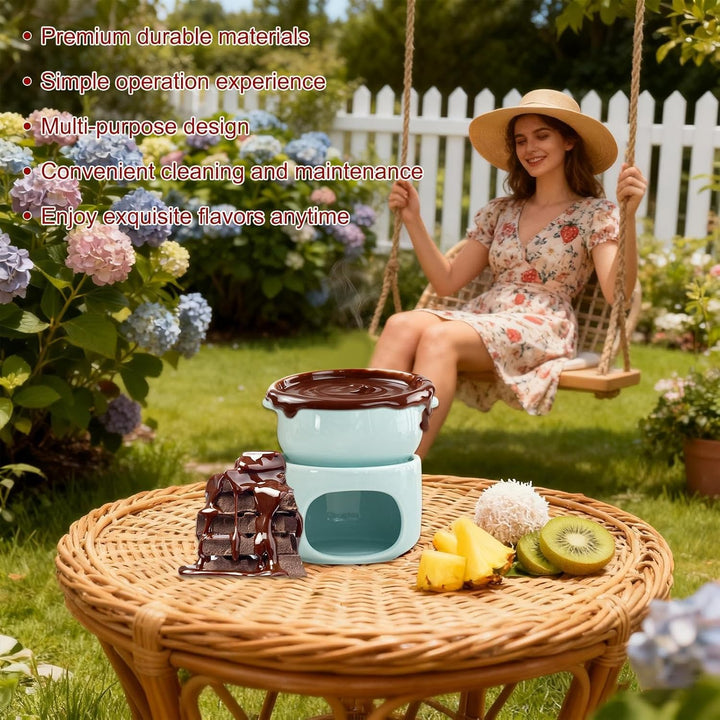 Schokoladen Fondue Becher,Keramischer Hitzebeständiger Wärmetopf | Fondue Becher Set Inklusive Gabel