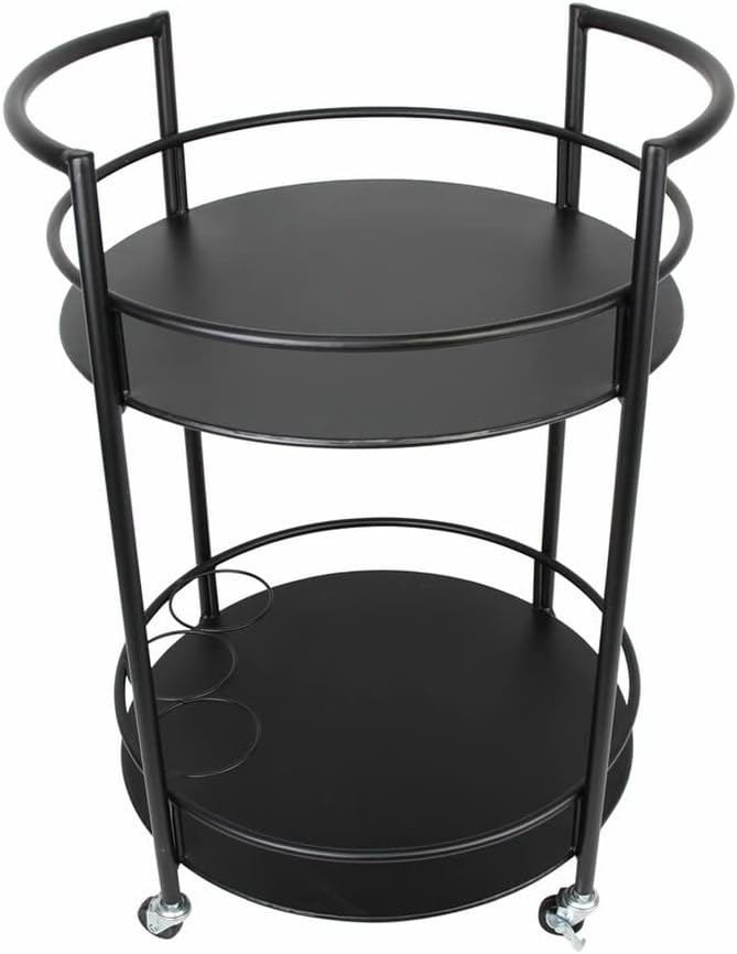 Dekoleidenschaft Servierwagen aus Metall, schwarz, Ø 46 x 69 cm, Getränkewagen, Barwagen