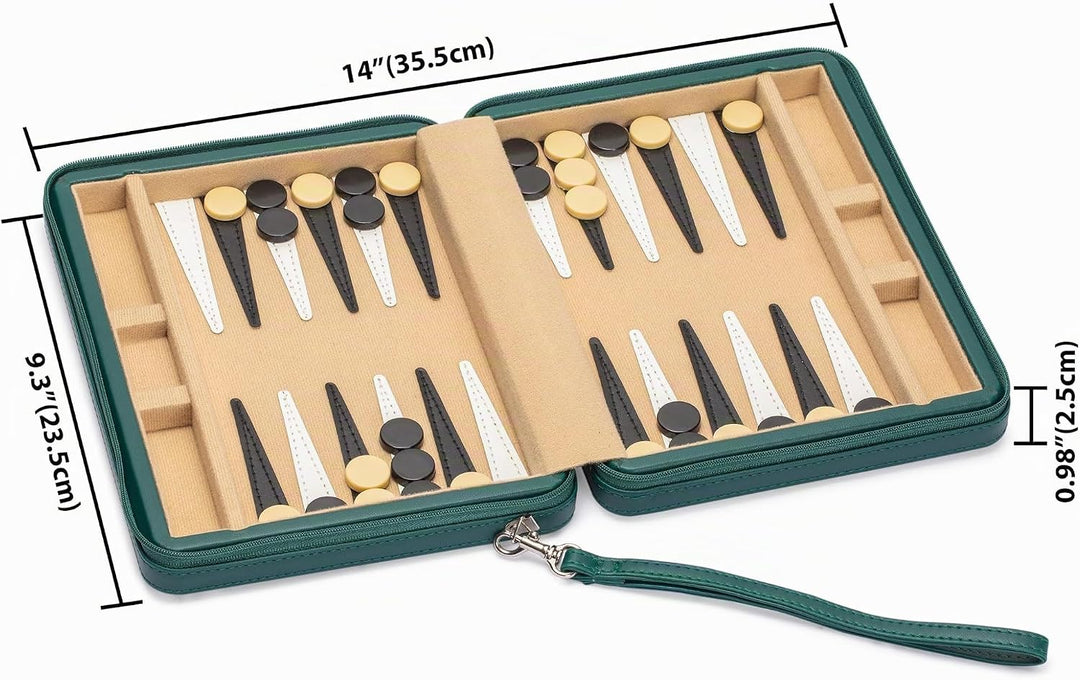 Yellow Mountain Imports Mini Travel Backgammon, Grün Dark Teal, Dark Teal
