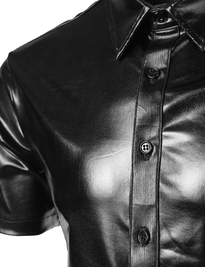 JOGAL Herren Metallic Glänzend Bronzing Nachtklub Party Hemd Schwarz XL, Schwarz XL