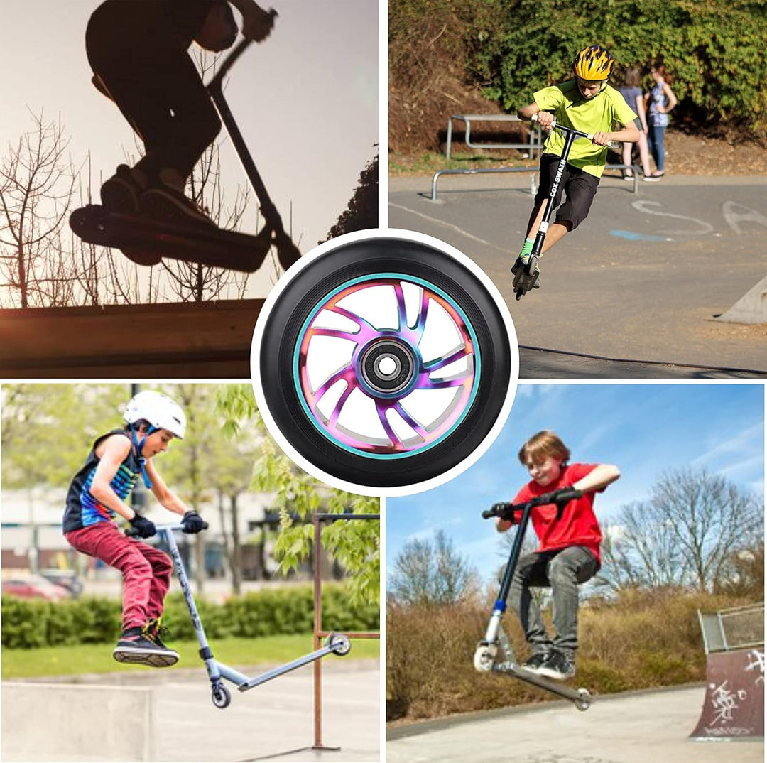 Yungeln 2 Stück 110mm Stunt Scooter Ersatzräder 110 x 24mm 88A Vollreifen mit ABEC-9 Lager kompatibe