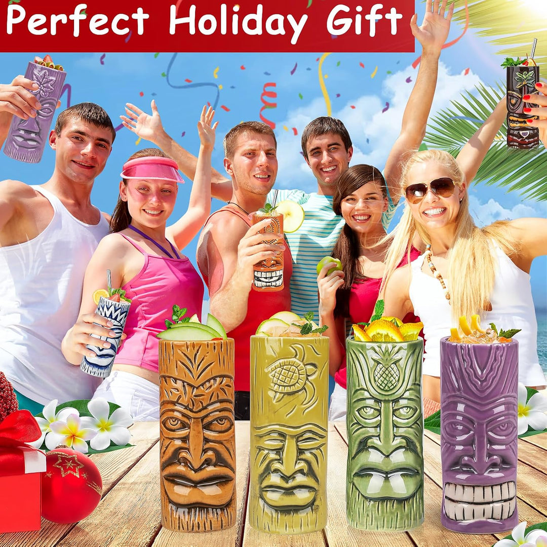 SuproBarware Tiki Tassen Set von 12 - Grosse Cocktail Tiki Gläser Hawaii Party Niedlich Exotische Co