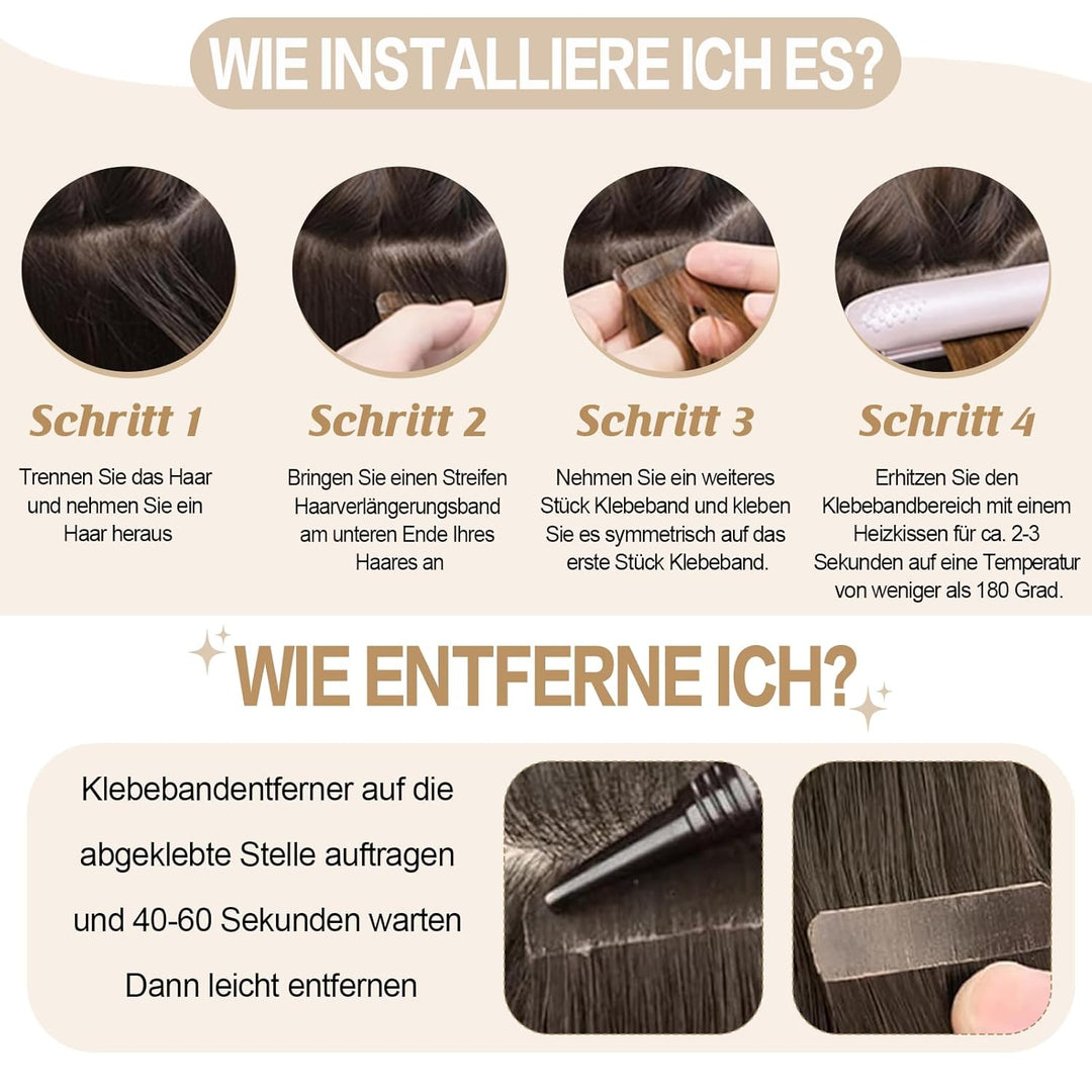 YILITE Tape Extensions Echthaar, Natürliches Schwarz 50cm 20 Stück 50g Tape in Extensions Echthaar I
