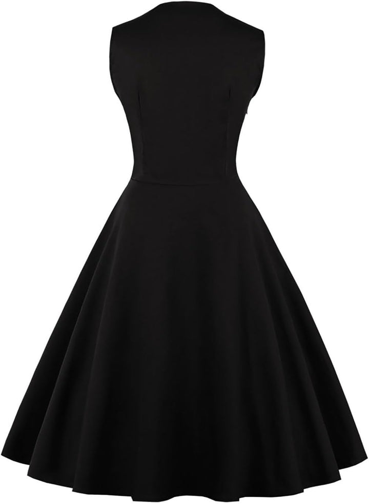 Axoe Damen 50er Jahre Kleider mit Gepunkte Rockabilly, M Schwarz-blumen