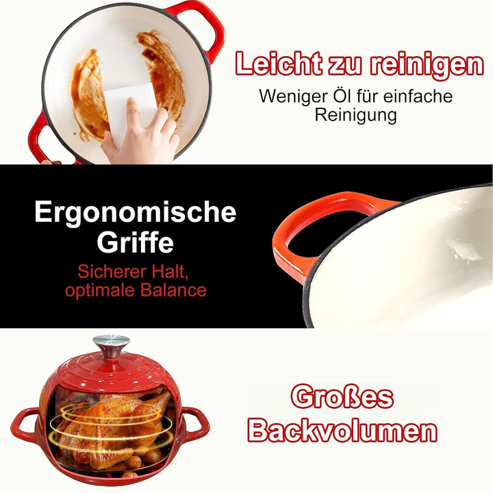 5,7L/26cm Gusseisen Topf Brot Backen mit Deckel und Griffen