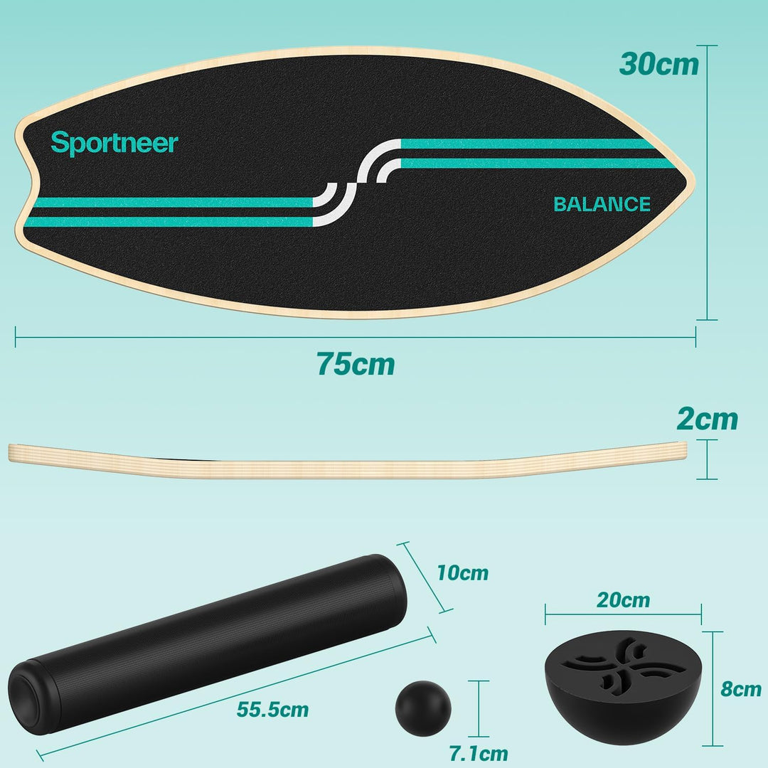 Sportneer Surfin Balance Board Erwachsene 8-in-1 – Gleichgewichtstrainer mit Rolle, Gummiball & Halb