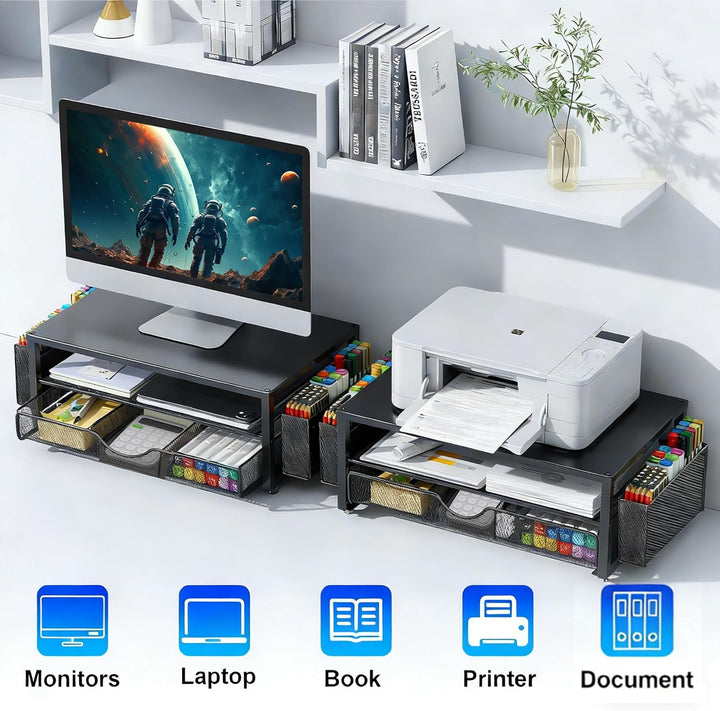Monitorständer mit Schublade, Schreibtischorganizer und Zubehör, 2-stufiger Computer Monitor Erhöhun