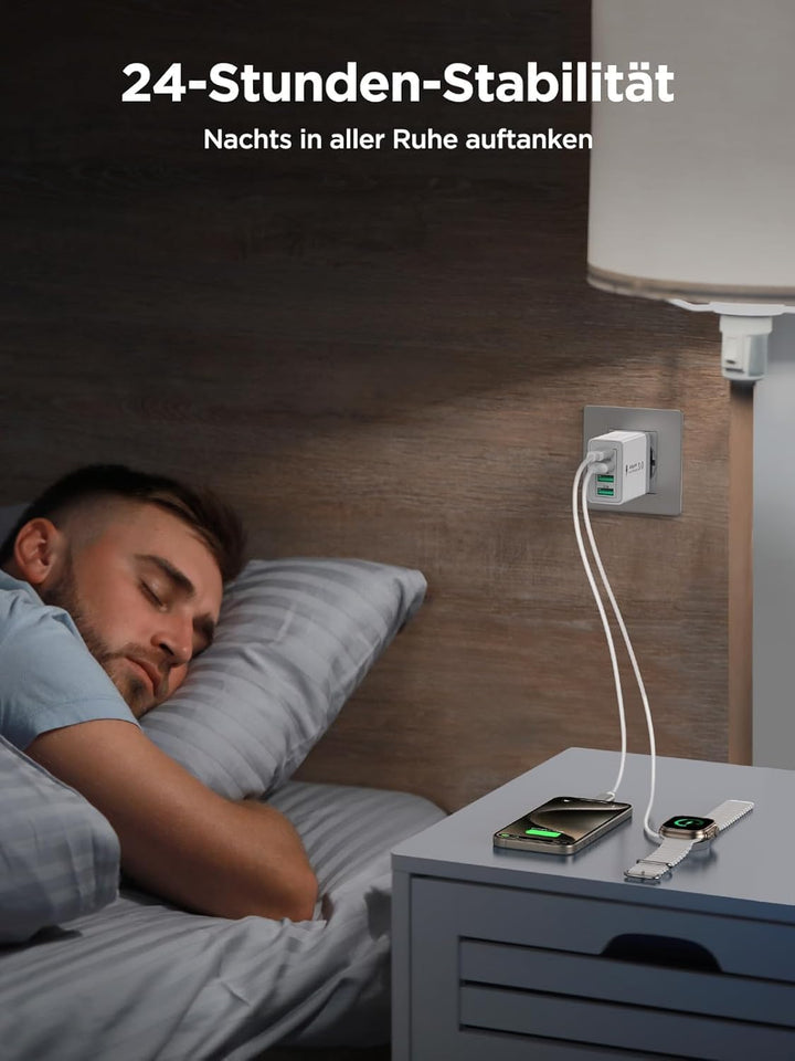USB Ladegerät, 2er Pack 4 Ports USB Adapter Schnellladegerät mit USBC und USBA, 40W USB C Ladegerät