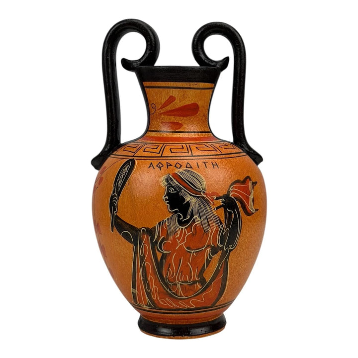 Griechische schwarze Keramik-Vase, Topf mit Töpferei, Göttin Aphrodite, 17 cm