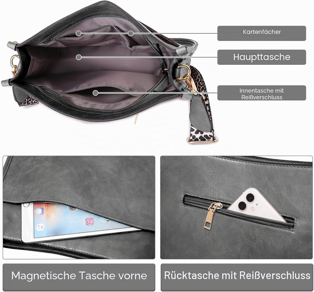 Umhängetasche für Damen Grosse Kapazität Tragetasche aus PU-Leder Allgleiches beiläufige Tasche für