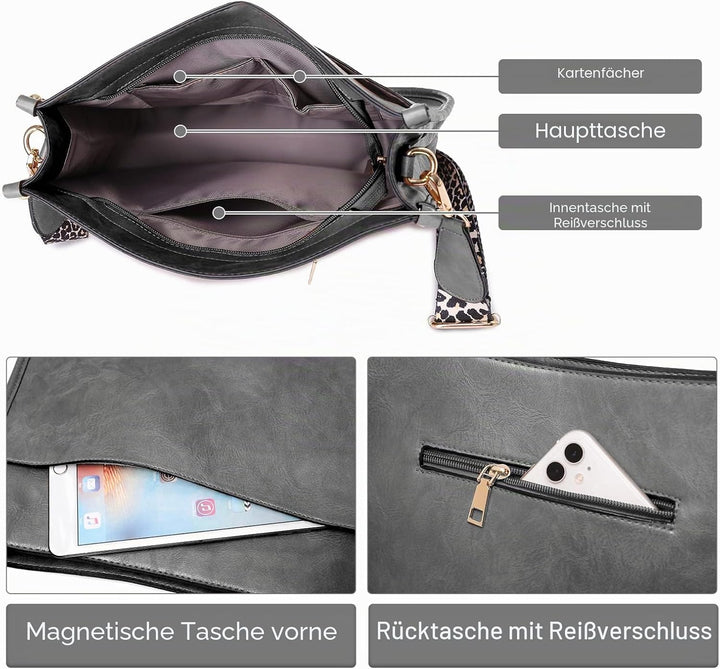 Umhängetasche für Damen Grosse Kapazität Tragetasche aus PU-Leder Allgleiches beiläufige Tasche für