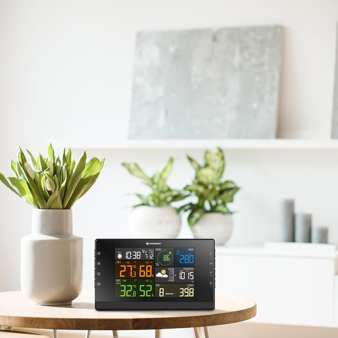 Bresser Wetterstation Funk mit Aussensensor - WLAN-Wettercenter Profi-WSC mit 7-in-1-Sensor inkl. ba