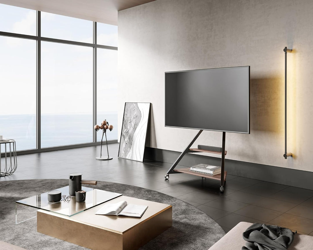 FITUEYES Design TV Ständer Rollbar für 55-88 Zoll Fernseher Mobiler TV Stand höhenverstellbar schwen