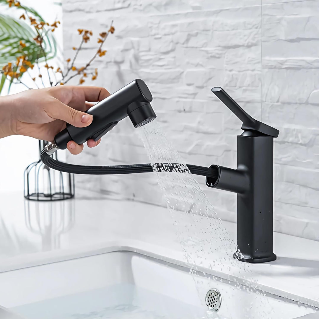 Wasserhahn Bad mit Ausziehbar Brause, Armatur Badezimmer mit 2 Strahlarten, Einhebelmischer Waschbec