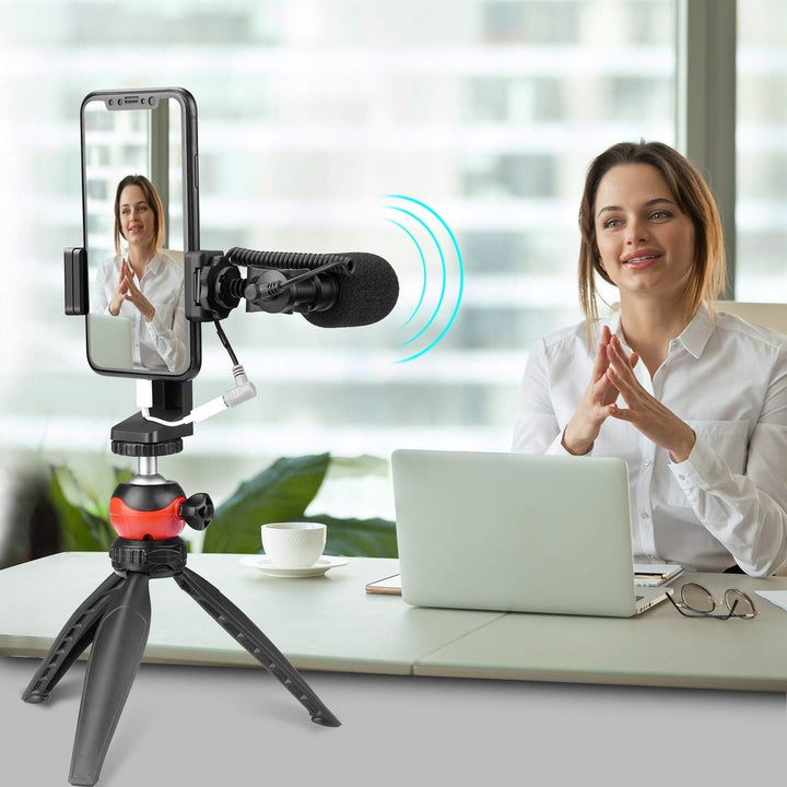 EACHSHOT Richtmikrofon Kamera Mikrofon mit Tischstativ Handyhalterung, Shotgun DSLR Video Externes M