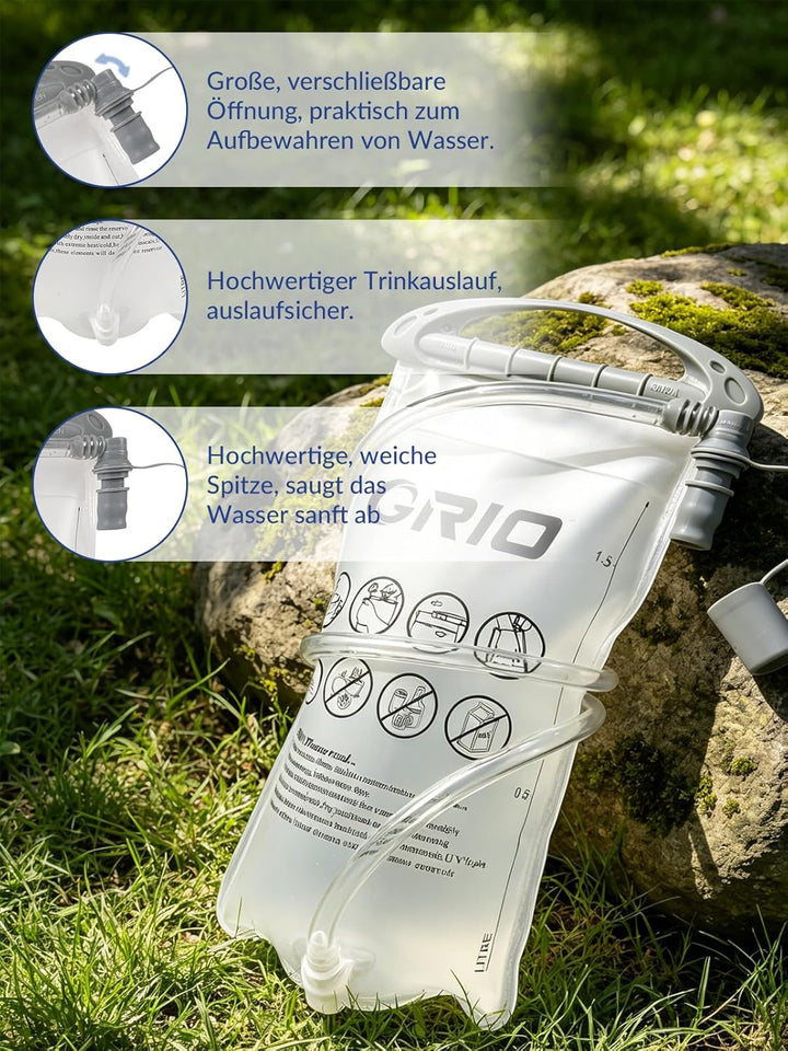 GRIO Laufweste mit 1.5L Trinksystem, Leichte Hydration Weste für Damen & Herren, Atmungsaktiv & Refl