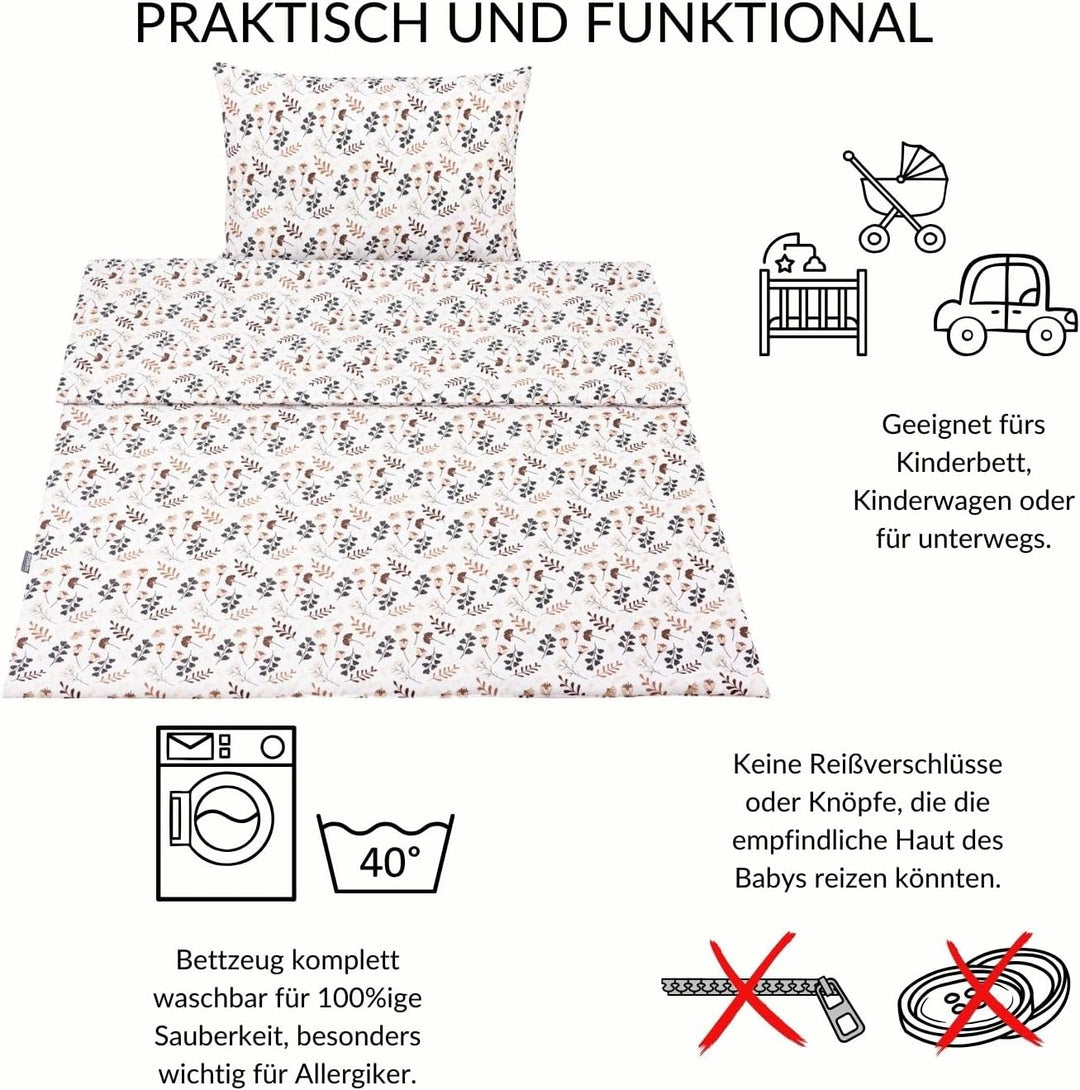 Bellochi Kinderbettwäsche 100x135 aus 100% Baumwolle, Kinderbettdecke 100x135 Set mit Kissen, Kinder