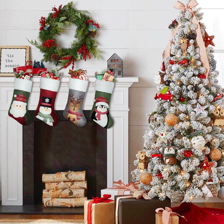 ATSGJLZN Nikolausstrumpf,4er Weihnachtsstrumpf 49 * 25cm,Nnikolausstiefel mit 3D Christmas Decoratio
