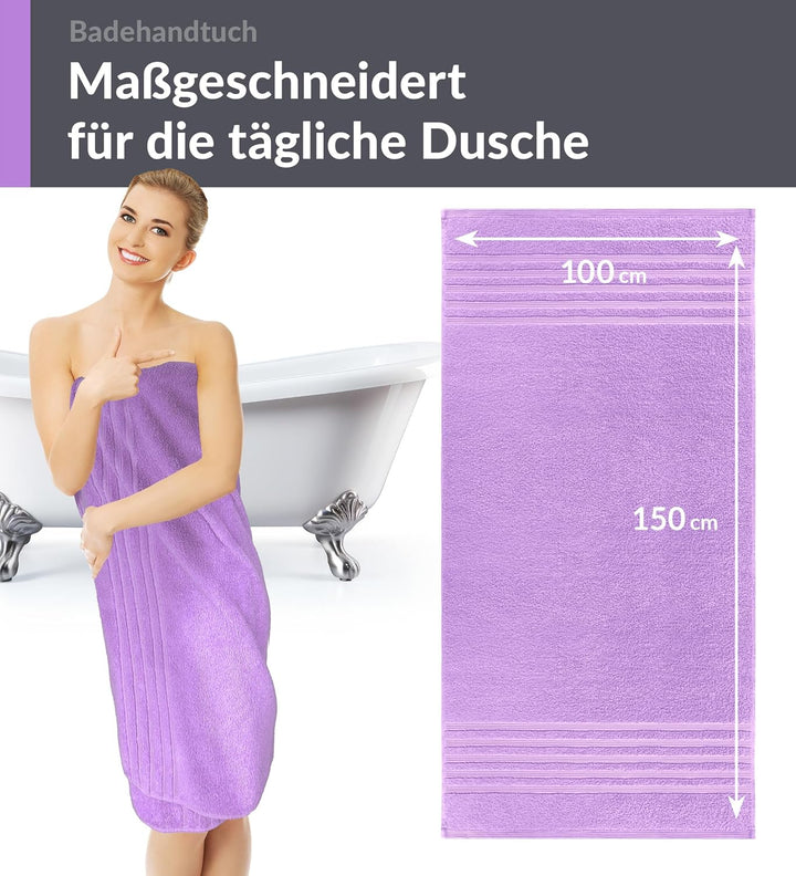 Lashuma Schulter Badehandtuch 100x150 cm Lila - Flieder, London grosses Frottee Handtuch aus 100% Ba