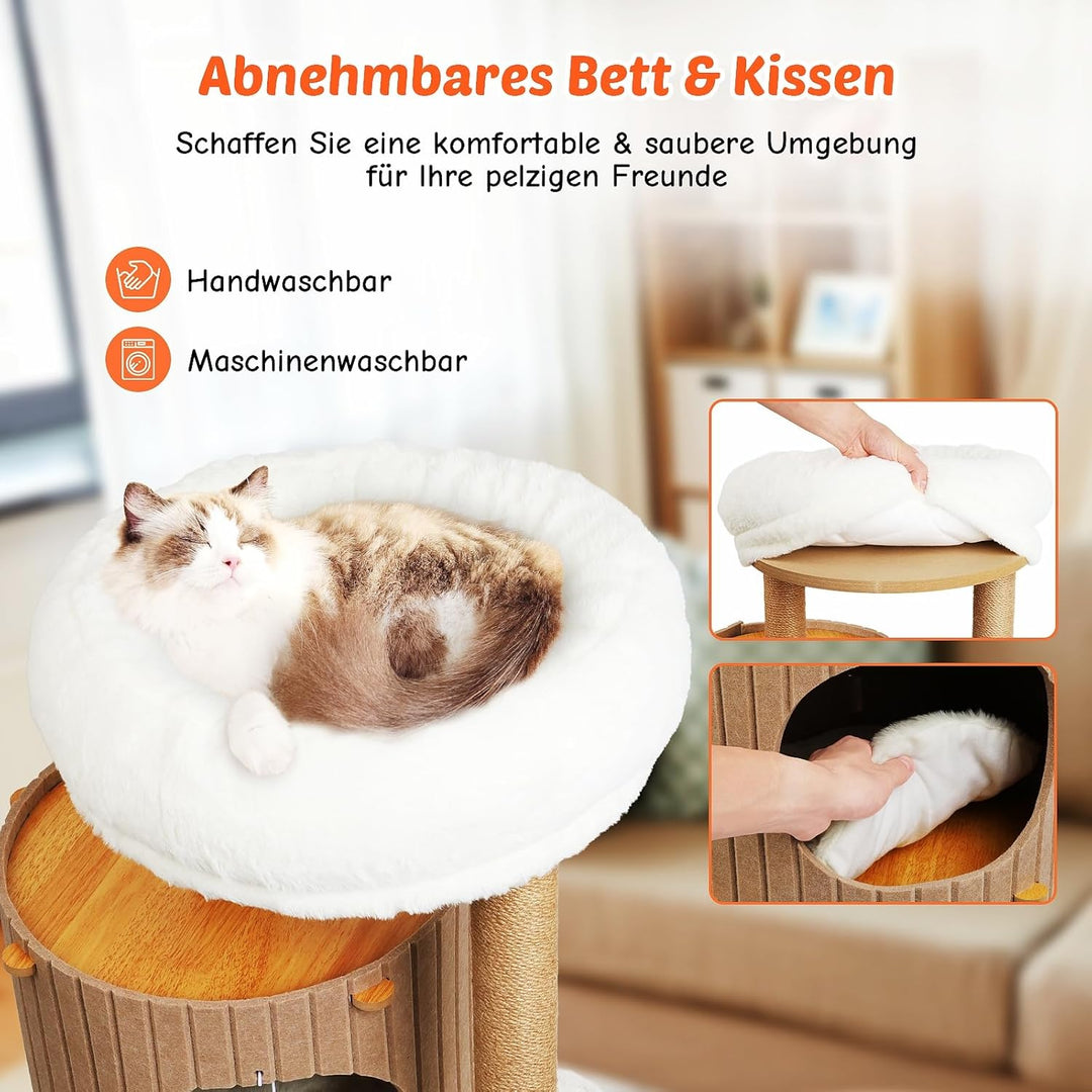 Kletterwand Katzen Set Katzenbett Sofa aus Holz,Premium Kratzbaum mit Katzenbett (Holzfarbe, L)