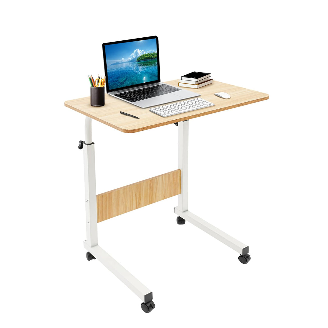 Höhenverstellbarer Schreibtisch 70–90cm, Mobiler Laptop Tisch mit Rollen & Bremse, Rollbarer Beistel