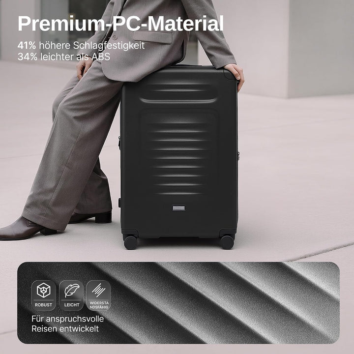 COOLIFE Koffer Gross, Leichter Reisekoffer Gross aus PC,105L–115L Erweiterbar Graphit Schwarz XL, Gr