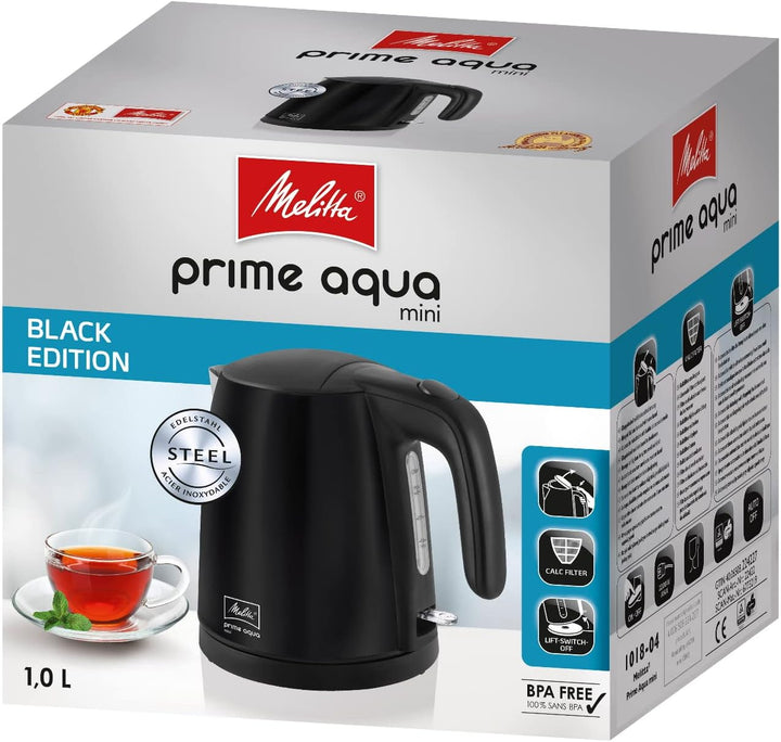 Wasserkocher 1018-02 - MELITTA - Prime Aqua mini, Edelstahl, Black Edition, 1,0 L, 2200 W, 1018-05 S