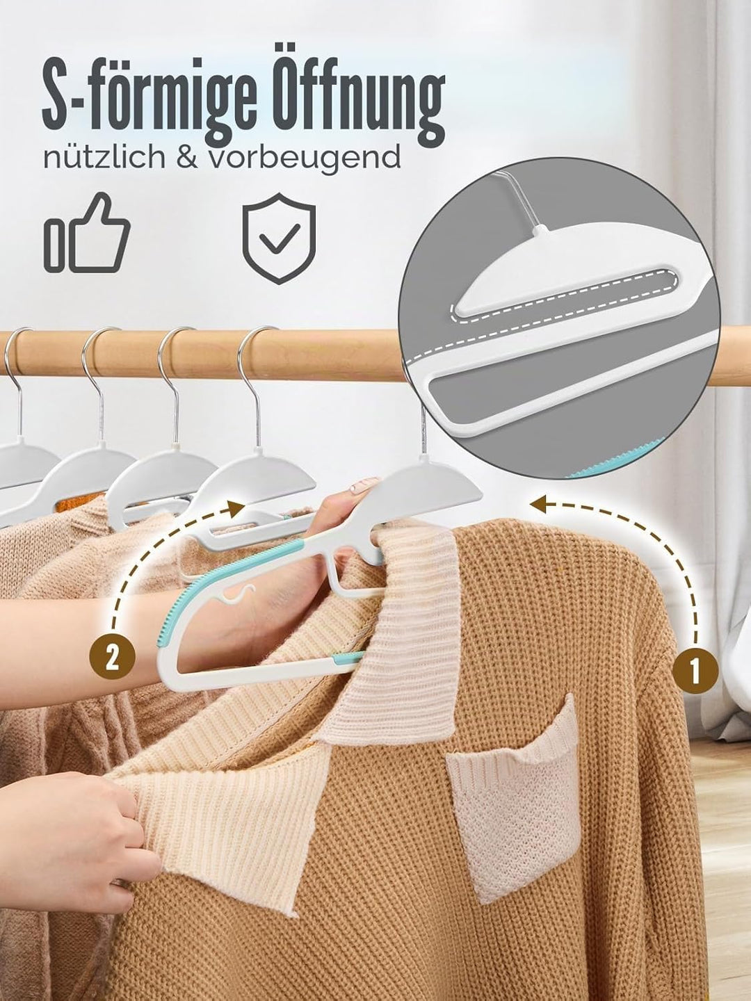 HOUSE DAY 50 Stück Kleiderbügel Kunststoff - Plastik Nass und Trocken Rutschfester Kleiderbügel Plat