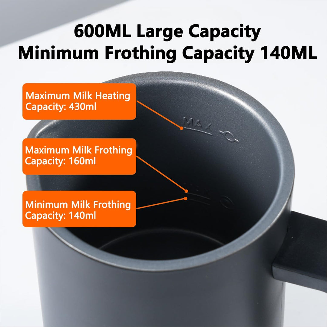 Elektrischer Milchaufschäumer, 430 ml Edelstahl Milchaufschäumer, Antihaftbeschichtung,warmer und ka