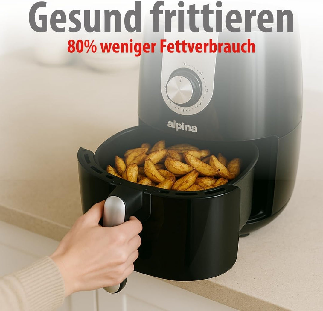 alpina Heissluftfritteuse 2L - Airfryer geeignet für 2 bis 3 Personen - Air Fryer mit Timer und eins