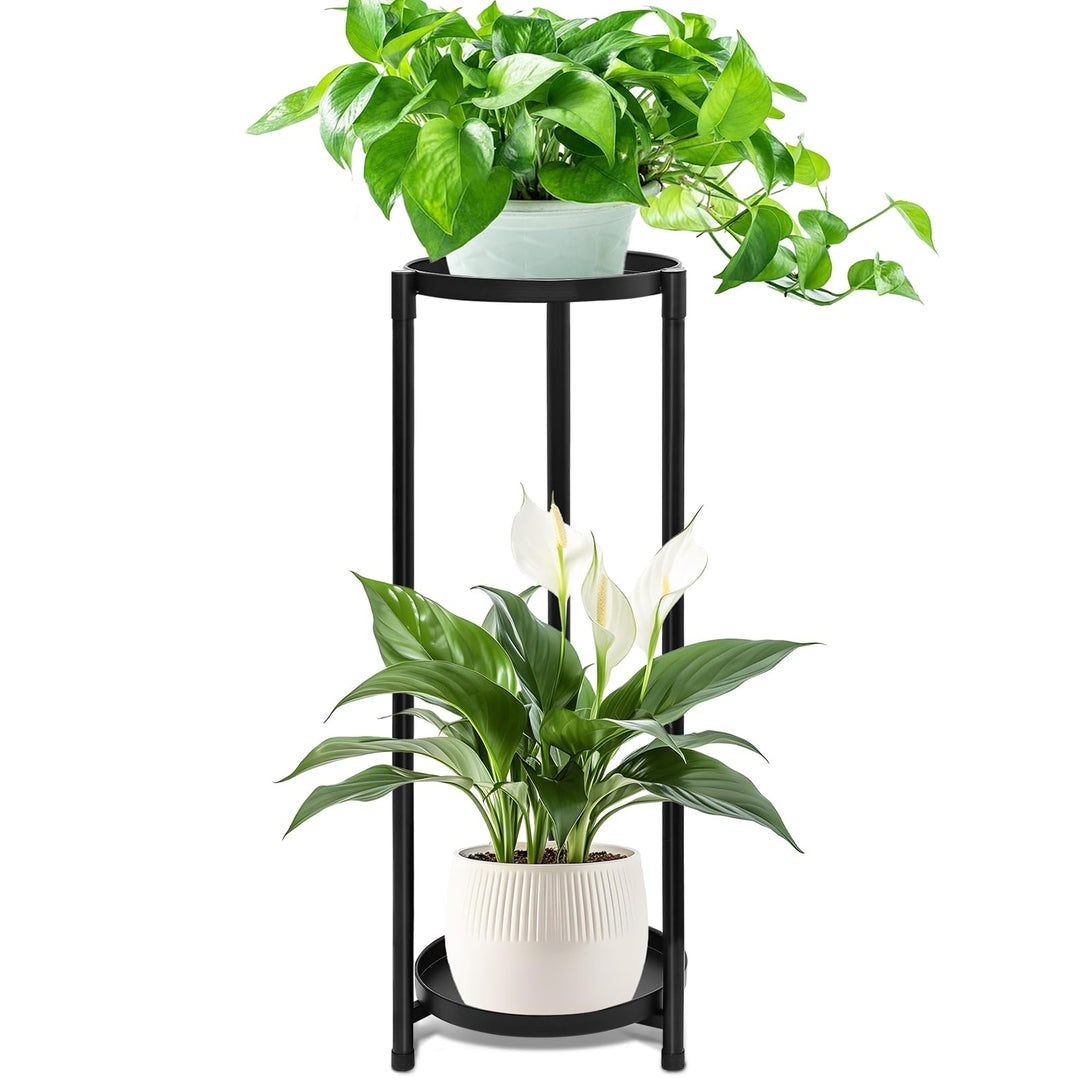 KHayRovies 2 Etagen Pflanzenregal Blumenständer Metall Schwarz, Pflanzenständer Blumenregal, Blument