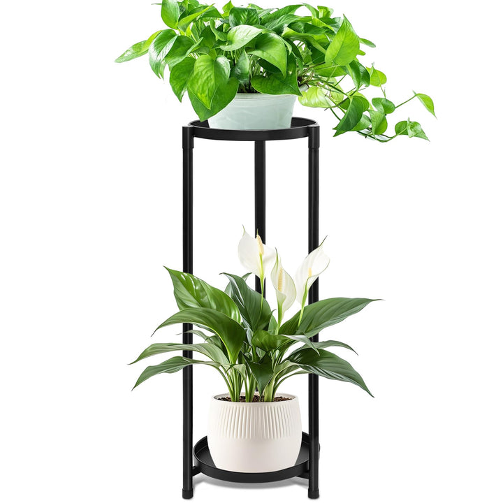KHayRovies 2 Etagen Pflanzenregal Blumenständer Metall Schwarz, Pflanzenständer Blumenregal, Blument