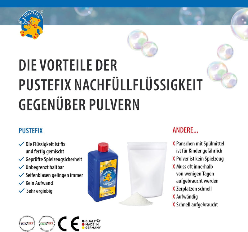 Pustefix Nachfüllflasche Maxi I 6 x 1000 ml Seifenblasenflüssigkeit I Bubbles Made in Germany I Seif